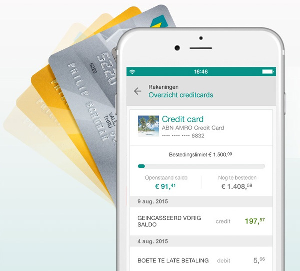 Creditcardgegevens in ABN AMRO app