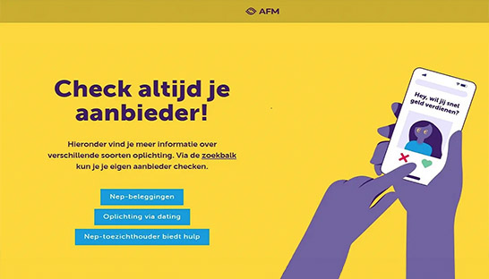 ‘Check je aanbieder’: AFM lanceert nieuwe anti-fraudecampagne